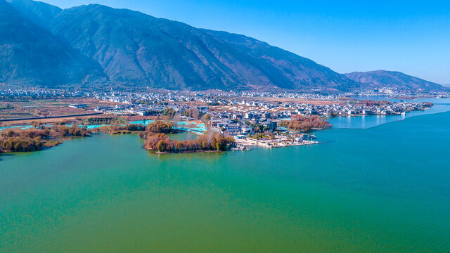 航拍大理桃源古渡风景区