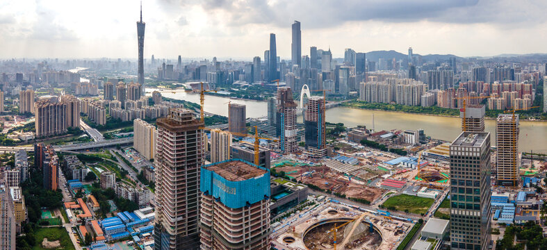 广州琶洲金融商务建筑工地全景