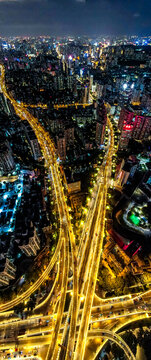 竖屏航拍广州城市交通夜景