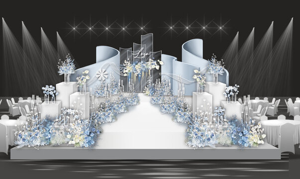 雾霾蓝色水晶婚礼舞台效果图