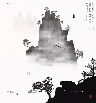 意境水墨山水画