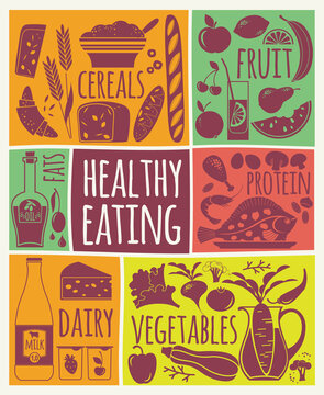 推广健康饮食 缤纷色块插图海报