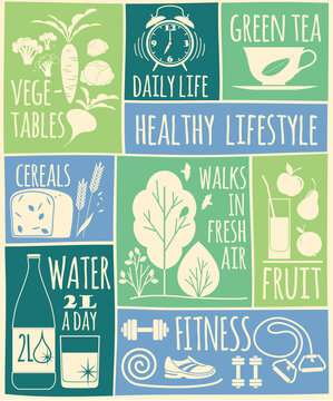 块状设计 健康饮食生活概念插图海报