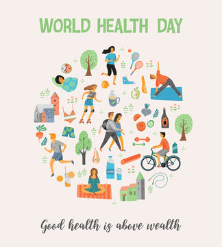圆形排列健康生活概念 世界卫生日海报