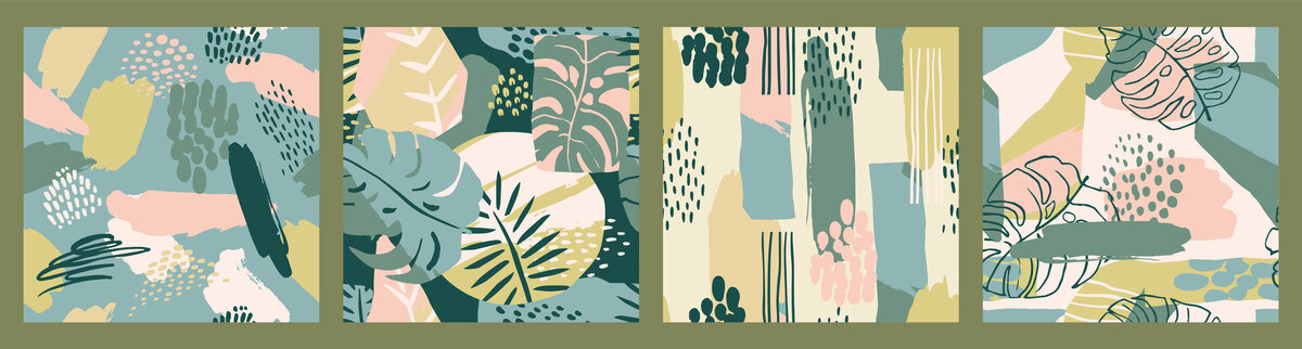 抽象风热带植物四方连续插图集合