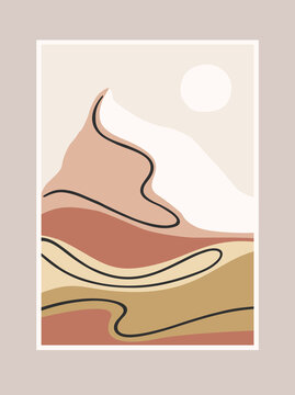 线条色块风沙漠矢量插图