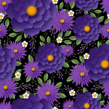 紫色纸艺花卉盛开四方连续纹样