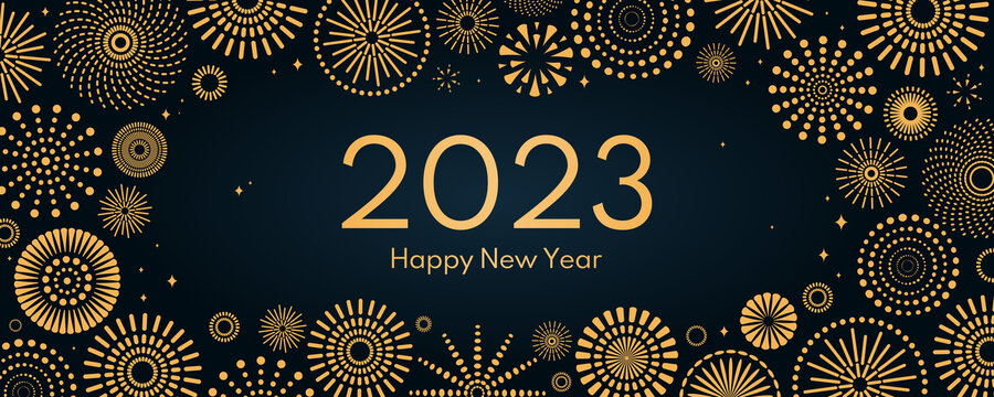 金色几何烟花边框 2023新年横幅