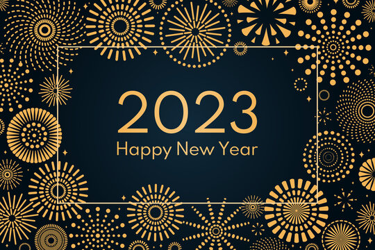 金色几何烟花边框 2023新年贺图