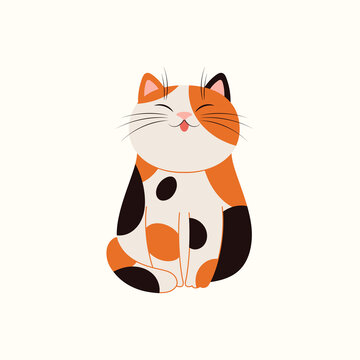 开心端坐的胖三花猫平面插图