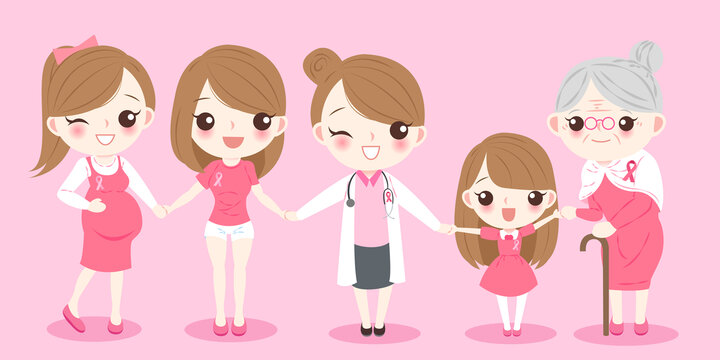 不同年龄女性戴着粉红丝带 乳腺癌防治插图