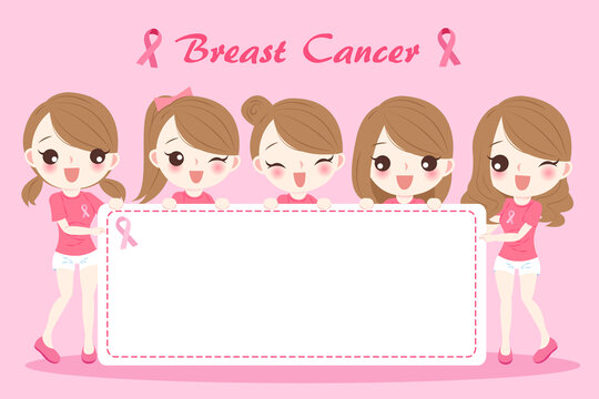 女性们一起拿着巨大空白板 乳腺癌防治横幅