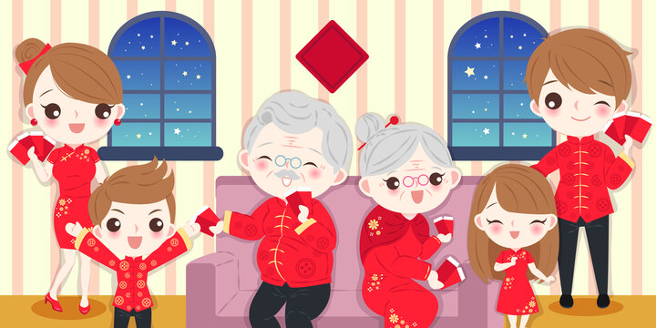 一家人穿旗袍 长辈发红包新年贺图