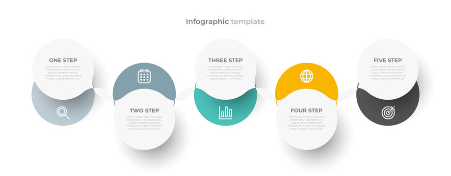 5步骤重叠圆形 波浪形排版信息图表
