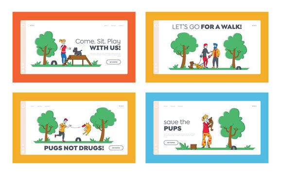 公园遛狗概念插图 网站模版集合