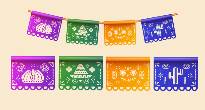 墨西哥亡灵节装饰素材 剪纸旗帜