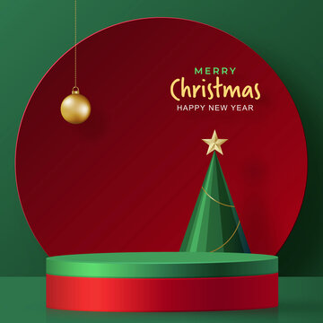 背板前的圆形渲染舞台 圣诞节广告模板