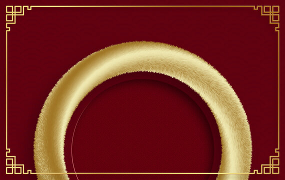 中国风绒毛圆环与长方形边框背景