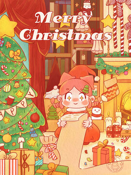 Q版可爱圣诞节插画海报设计