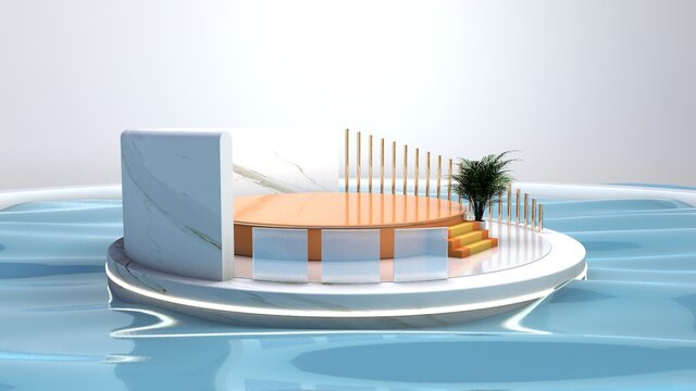 C4D场景泳池台面模型背景