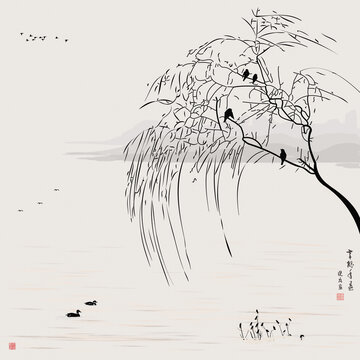 新中式山水花鸟画