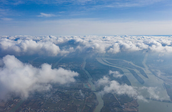 云上看扬州七河八岛万福大桥