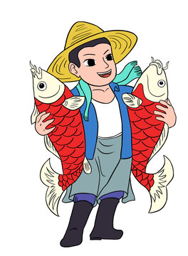 丰收渔民喜悦卡通形象
