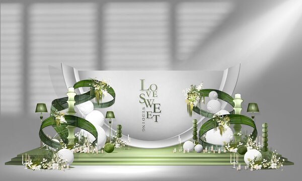 泰式弧形白绿色婚礼效果图