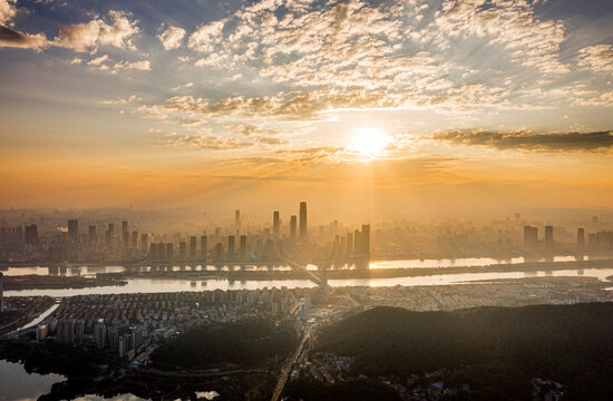 长沙城市风光航拍全景