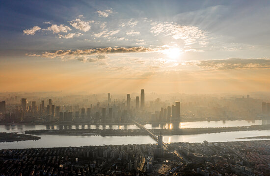 长沙城市风光航拍全景