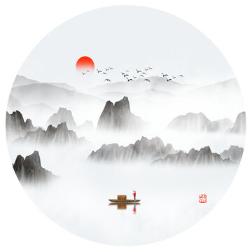 黑白山水画