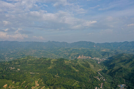 航拍宝鸡大水川风景区南由古城