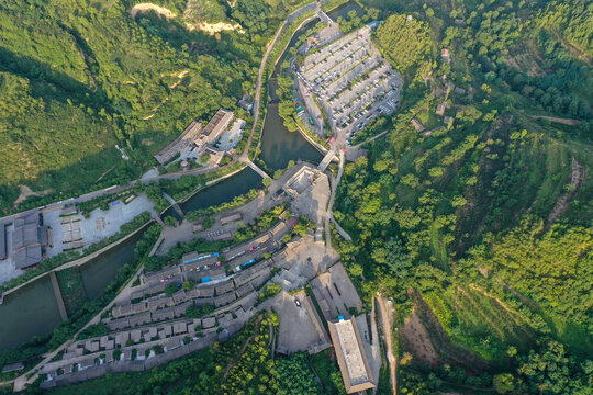 航拍宝鸡大水川风景区南由古城