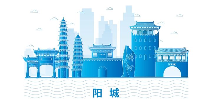 阳城县科技地标建筑背景展板