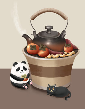 围炉煮茶插画