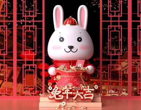 2023新年春节生肖兔场景