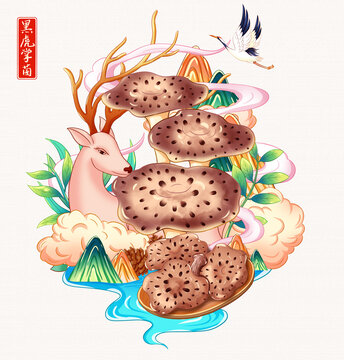 黑虎掌菌插画手绘