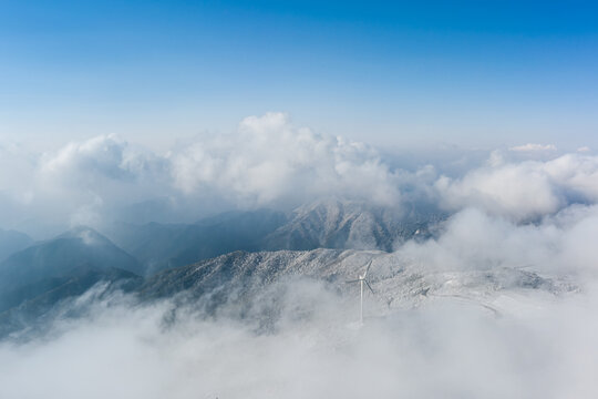 东阳东白山雪景风车云海航拍