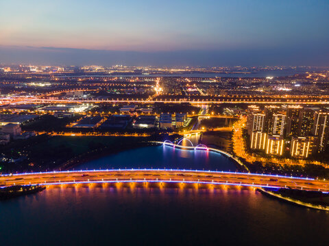 航拍苏州城市夜景