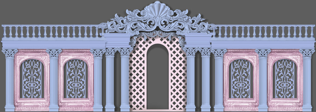 欧式粉蓝罗马拱门背景喷绘素材