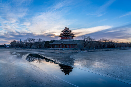 北京故宫角楼日出风景