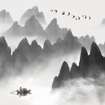 水墨山