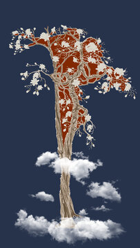新中式抽象手绘意境树