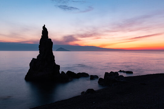 大连海滨海岸线日落晚霞