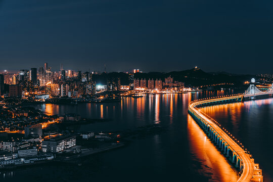 辽宁大连城市建筑风光夜景