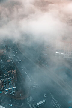 大连平流雾风光地标建筑航拍