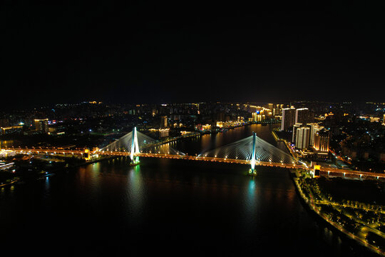 海口市世纪大桥夜景航拍