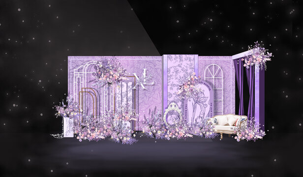紫色手绘婚礼效果图展示区