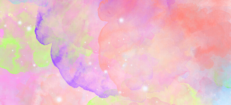 马卡龙粉紫色水彩水墨画