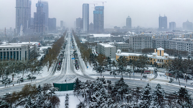 大雪中的中国长春城市景观